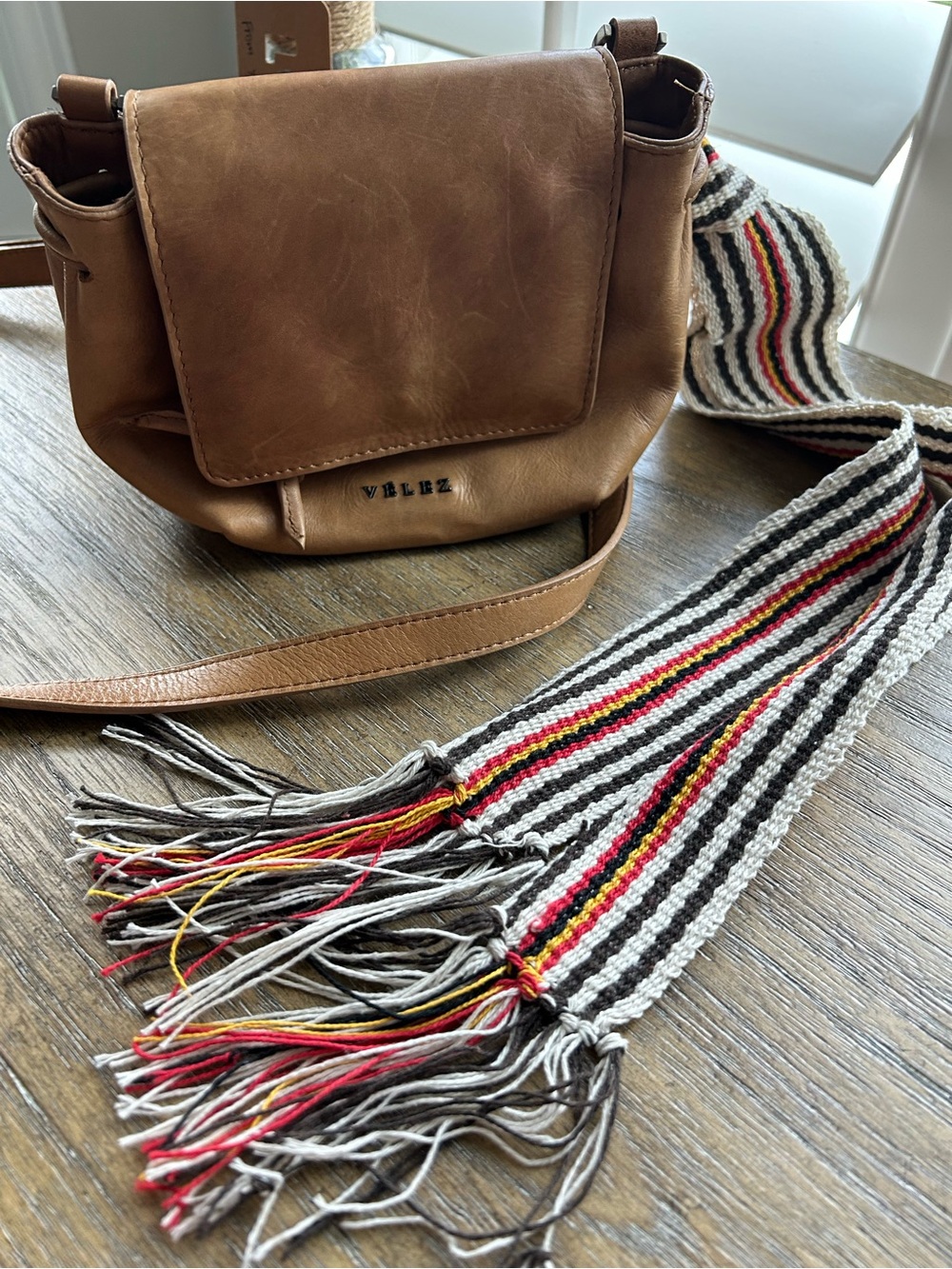 Velez Colombian made 100% Leather Crossbody bag with belt purchased in Colombia